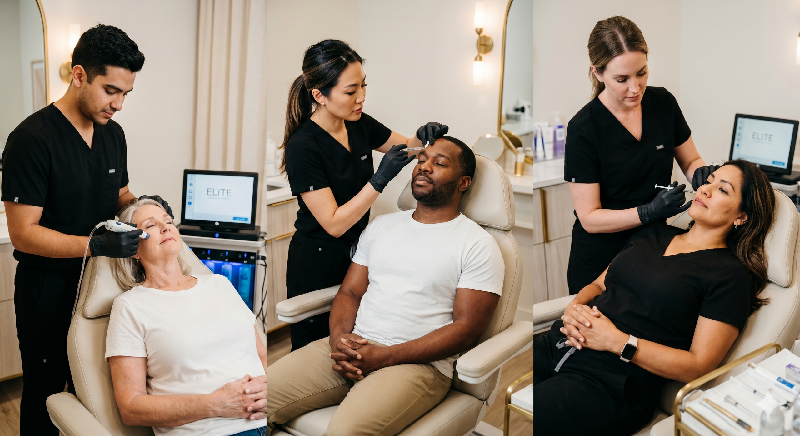 Diverse clients experiencing elite skincare procedures at Elite MedAesthetic