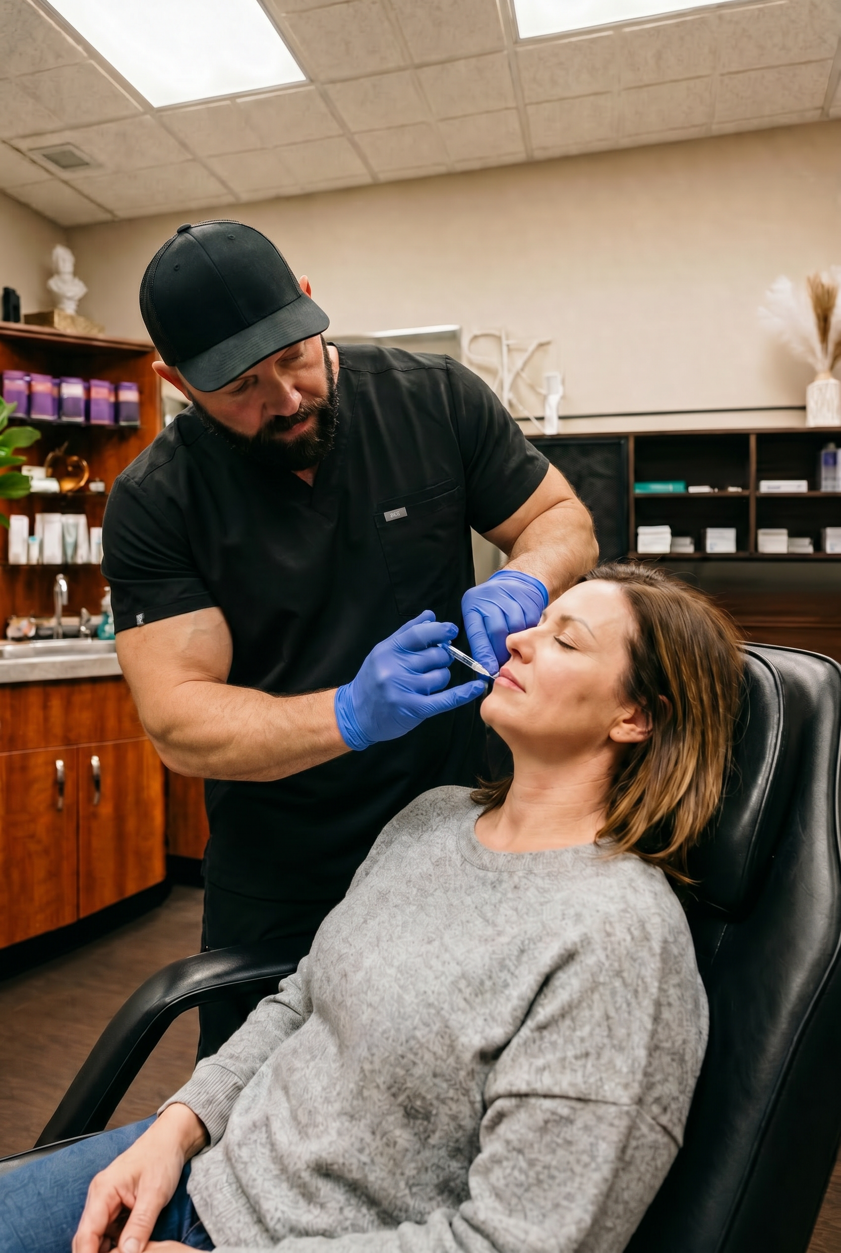 Bobby Stiles administering a lip filler treatment at Elite MedAesthetic